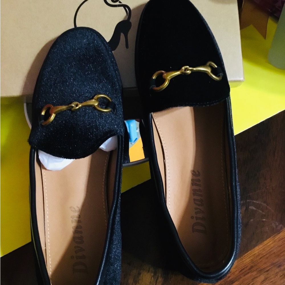 Women's Black Loafers with Gold Accent